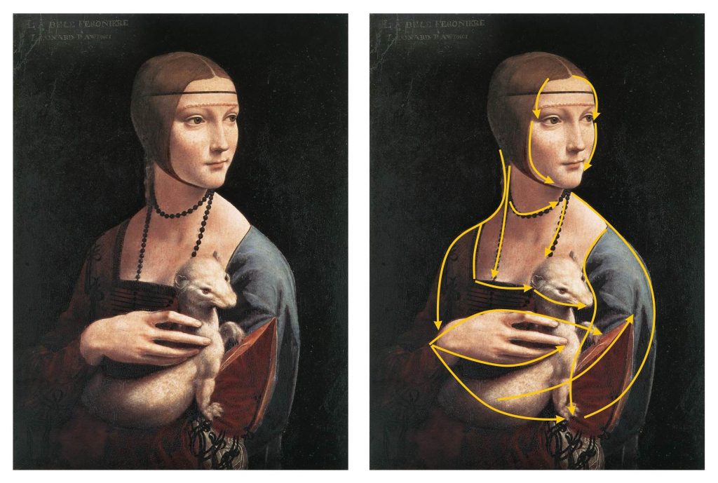 Даны три изображения произведений искусства. Леонардо да Винчи дама с горностаем. Дама с горностаем картина Леонардо да Винчи оригинал.